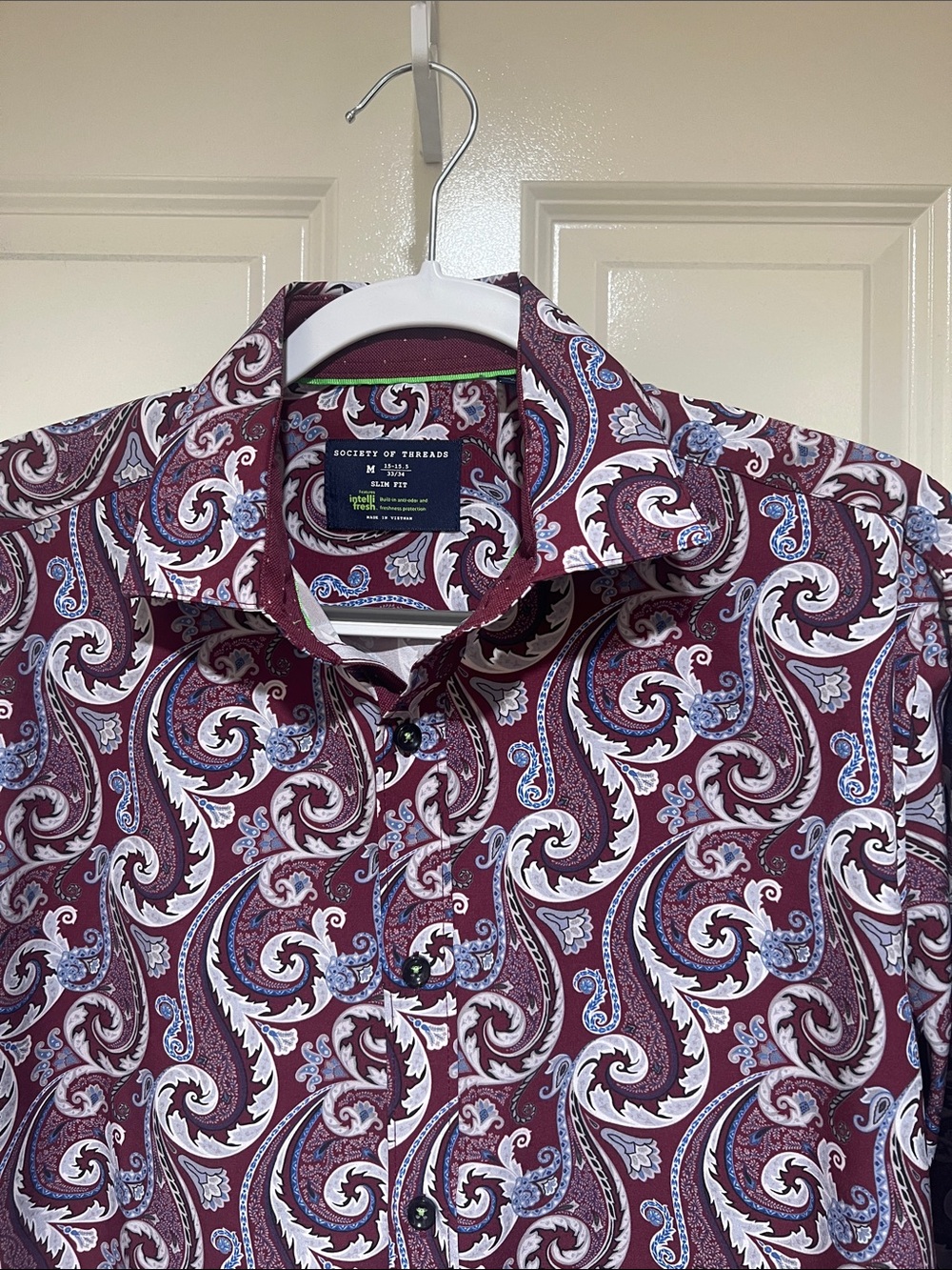 Society Of Threads Slim fit Burgundy Paisley Dress Shirt - size Maybe